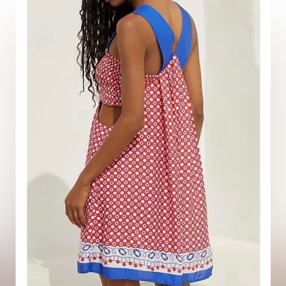 Anthropologie Red white Blue Dress Cutout Mini Dress Nautical Dress